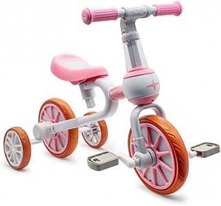 XIAPIA 3 in 1 Toddler Bike for 2-4 Year Old Girl, Kids Tricycle with Adjustable Seat, Detachable Pedal and Training Wheels, Baby Balance Bike Trikes Riding Toys, Kids Chirstmas Birthday Gifts Pink