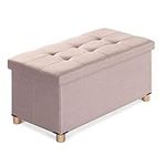 BRIAN & DANY Ottoman Storage Box with 4 Wood Legs, Linen Storage Ottoman for Living Room, Khaki, 76 x 38 x 38 cm