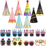 Gersoniel 16 Pcs Birthday Party Hats for Kids Adults Rainbow Colorful Sunglasses Cone Birthday Decorations Supplies (Cute Style)