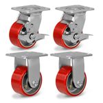 NINOSO Caster Wheels Heavy Duty, 4'' Industrial Casters with Load 3200lbs Capacity, Polyurethane Swivel Casters Set of 4 (2 Brakes & Rigid)