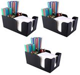 Andrew James Pack of 3 Plastic Bar Caddy Organizer & Straw Holder with 6 Compartments, Black - 3 Piece in One Pack