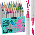 ARTISTRO 48 Acrylic Paint Markers for Fabric, Rocks, Paper, Wood, Canvas, Glass, DIY - Safe for Kids Dual Tip Acrylic Paint Pens