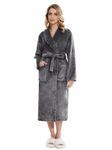 Knuffnee Fluffy Robes for Women Soft Fleece Dressing Gown Winter Warm Long Bathrobe Grey S