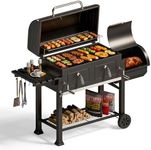 MFSTUDIO 49" 2 in 1 Charcoal Grill & Smoker Combo, Outdoor Grill with Enamel Coated Charcoal Tray, 1015 SQ.IN Cooking Area, Adjustable Top Vent and Chimney for Outdoor Grilling