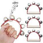 4 Pieces Christmas Hand Sleigh Bells, Wooden Handle Santa Hand Jingle Bells, Sturdy Loud Christmas Ringing Handheld Instrument for Families Xmas Party (Red)