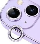 Xfilm Diamond Camera Lens Protector Compatible for iPhone 14/iPhone 14 Plus, [Anti-Scratch] Premium Tempered Glass Film Aluminum Alloy Lens Ring Cover (Purple)