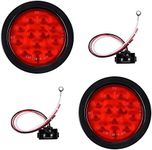 Astra Depot 2pcs RED 4" Round 12 LED Brake Stop Tail Light Strobe Lamp Grommet Plug for Truck Trailer RV UTE UTV