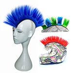 3T-SISTER Helmet Mohawk Wig Motorcycle Adhesive Mohawk Hair Patches Skinhead Costumes Wig (Blue)