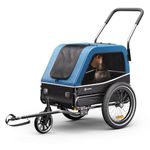 Klarfit Goldie S Hybrid Dog Bike Trailer & Stroller, Foldable Pet Bicycle Trailer with 360° Front Wheel, Built-in Leash, Water-Resistant, Reflectors, Max Load 45kg for Small-Medium Dogs, Blue