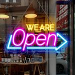 LED Neon WE ARE Open Signs, 16''x 7.8'' Open Sign for Business, Ultra Bright Neon Open Sign Electric Light Up Sign for Stores, Bars, Restaurant, Shop, Wall Decor（Blue&Pink&Orange）