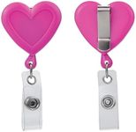 Will Well Badge Holders with Belt Clips for Securing onto Pockets and Purse Straps, with Retractable 27.5" UHMWPE Fiber Pull Cords, Strong Build with Fun Designs - 2-Pack, Heart Shape