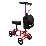 Mobility Knee Walker Scooter with Padded Rest & Storage Bag for Broken Leg, Foot, Ankle & Sports Injuries - 4 Wheeled Orthopaedic Knee Pad for Adult and Elderly - 136kg Weight Capacity (Red)