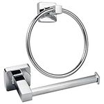 YUET Silver Chrome Square Bathroom Toilet Roll Paper Holders Tissue Holder & Towel Ring Bar Accessories 2 Pieces Stainless Steel Hardware Set (Silver)