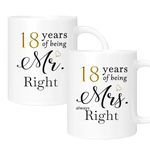 18 Year Anniversary Coffee Mugs Set of 2, 18th Anniversary Wedding Gifts for Wife Husband Parents Couple Grandparents, 18 Year Anniversary Engagement Gifts Cups, 11oz