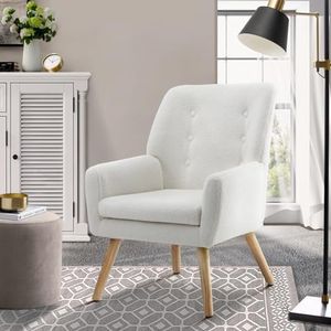 Oikiture Armchair Sherpa Lounge Chairs Home Living Room Furniture Nursing Seating White