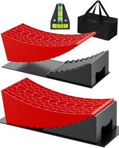 RV Leveling Blocks Ramp Kit, 2 Packs Red Camper Leveler System for Travel with Two Chocks, 2 Anti-Slip Mats, 1T Bubble Level and Carry Bag, Up to 35000 LBS, Easier & Faster to Level Camper,Red-A