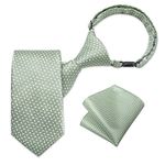 DiBanGu Boys Pre-tied Neckties and Pocket Square Set Adjustable Strap Tie for Kids Wedding Party Graduation School Uniforms, Sage Green, One Size