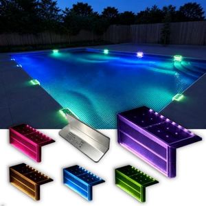 SHONELIGHTING Solar Pool Lights, Color Changing Waterproof Step Lights for Outside, Heavy Duty Stainless-Steel Retaining Wall Light, Ultra-Thin & Anti-Trip 2-Way LEDs for Deck, Stairs, (RGB-W, 6Pack)