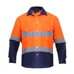 Just In Trend High Visibility Hi Vis Reflective Safety Work Shirts, Orange / Navy Blue, Small