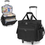 Trunab Rolling Scrapbook Tote with Expandable File Pocket, Large Craft Organizer and Storage Bag with Detachable Trolley and Bottom Support Panel for Scrapbooking Supplies and Art Tools