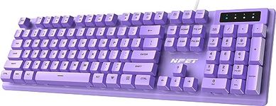 NPET K10V1 Wired Computer Keyboard, Plug and Play, Full-Size with 12 Multimedia Keys, Spill-Resistant, USB Cable, Compatible with PC, Laptop (Purple)