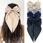 Cinaci 4 Pieces Large Big Oversized Satin Chiffon Hair Bows with Long Tail French Barrettes Hair Clips Accessories for Women Girls Teens