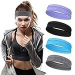 AUXSOUL Sports Headbands for Men and Women, 4 Pcs Sweat Hair Bands Nonslip Wicking Headbands Lightweight Elastic Sweatbands for Yoga, Workout, Tennis, Gym, Basketball, Running