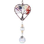 cobee Crystal Sun Catcher, Tree of Life Suncatchers Heart Shaped Hanging Ornament Chakra Stones Window Crystal Ball Prism Pendant Garden Home Car Decor