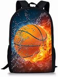 KUIFORTI Fire Basketball Printed School Backpack for Teenager Boys,Unisex Kids Bookbag Middle Primary Laptop Bookbags Outdoor Travel Camping Rucksack Casual Daypack