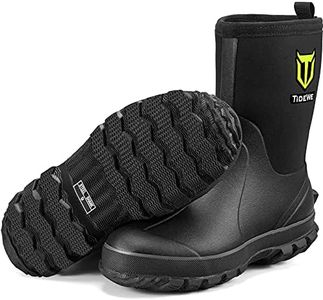 TIDEWE Rubber Boots for Men, 5.5mm Neoprene Insulated Rain Boots with Steel Shank, Waterproof Mid Calf Hunting Boots, Sturdy Rubber Work Boots for Farming Gardening Fishing