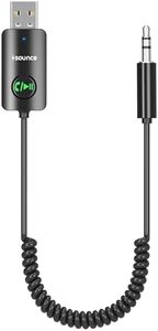Sounce Bluetooth Car Receiver with Hands-Free Calling,Built-in Microphone, 85 cm Coiled Cable, Multi-Function Button, Music Playback, Wireless AUX Adapter for Car Audio (Black)