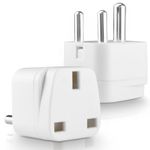 UK to India Plug Adapter, Type D Plug Adapter, Travel Plug Adapter UK to India Indian,Pakistan,Sri Lanka,Burma,Maldives and more (White,2 Pack)