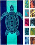 Nova Blue Turtle Beach Towel – Tropical Blue Colors with A Unique Design, Extra Large, XL (34”x 63”) Made from 100% Cotton for Kids & Adults