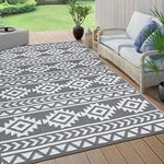 Pauwer Outdoor Rug 5'x7' for Patios Clearance Waterproof Outdoor Patio Rug, Reversible Mats, Plastic Straw Rug, Outdoor Camping Rugs, Indoor Outdoor Carpet for RV Camping, Picnic, Beach, Deck, Grey