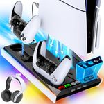 PS5/PS 5 Slim/PS5 Pro Cooling Stand with Auto Turbofan & 3-Level Speeds, P5 5 Cooling Station with Controller Charger, Charing Station for All Playstation 5 Console, PS Five/ Slim/ Pro Pro Accessories