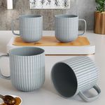 The Earth Store Microwave Safe Pastel Fringe Grey Ceramic Coffee/Milk Mug with Handle Best Gift to Friends, Anniversary(Set of 4)