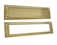 QCAA Solid Brass Mail Slot, with Solid Brass Interior Frame, 13" x 3.625", Polished Brass, 1 Pack, Made in Taiwan