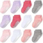 CozyWay Non-Slip Ankle Grip Low Cut Toddler Socks, 12 Pack for Girls, Pastel Colors, 1-3 Years Old