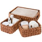 GRANNY SAYS Hand-Woven Storage Baskets, Imitation Wicker Baskets with Handles, Decorative Basket Set, Walnut, Set of 3 (One Large, Two Small)