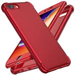 ORETECH Shockproof Case Compatible for iPhone 7 Plus Cover 5.5 inches with 2 Tempered Glass Screen Protector,Hard PC Front with Soft Silicone Back Protective Cover for iPhone 8 Plus Case Red