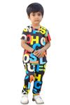 Kilimoli Unisex Kids Lycra Blend Round Neck Short Sleeves Graphic Print T-shirt and Track Pant Set (Black1, 4-5 year)