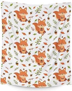 Fox Blanket for Girls & Boys - Soft, Fuzzy & Cozy - 40"x50" Crib Size Throw Blanket for Couch, Office - White Cute Warm Blankets Gifts