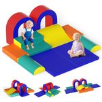 OLAKIDS Toddler Climbing Toys Indoor, 10 Pieces Baby Foam Blocks Soft Play Set with PU Leather, Kids Climb Crawling and Sliding Activity Structure Gym Playground Climber for 1+ Years (Red)