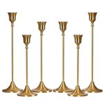 MENONEE Brass Gold Candlestick Holders Set of 6, Taper Candle Holder for Candlesticks, Antique Vintage Candle Stick Candle Holders for Table Mantel Wedding Halloween Christmas Decorative Gift