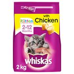 Whiskas Junior Chicken 4 x 2 kg Bags, Junior Cats and Kittens Aged 2-12 Months, Dry Cat Food