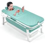 Warmiehomy Portable Bathtub Adult,135x54x61CM Folding Bathtub with Lid,Thicken Barrel Insulated Bathtub with Soap Basket,Neck Pillow,Massage Rollers,Thermometer Display,Deal for Small Spaces,Blue