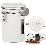 Coffee Canister,Coffee Container,22 OZ Airtight Stainless Steel Kitchen Food Storage Container for Coffee Beans,Grounds Tea,Cereal,Sugar,Coffee Jar with Date Tracker and Scoop,Beige.