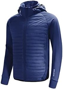 BALEAF Men's Running Jacket Lightweight Thumble Hole Warm Up Puffer Jacket Hybrid Thermal Coat Insulated Hiking Golf Blue XXL