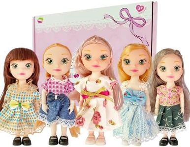 JING SHOW BUSSINESS 5 Sets Doll Clothes for 6 inch Mini Doll ，Include 5 Pieces Girl Mini Dolls, 5 Sets Handmade Doll Clothes and 5 Pairs of Doll Shoes