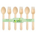 UNIFY EcoHomes 160mm, 100 Pack Disposable Spoons & Forks Set | Wooden Cutlery Ideal for Birthday, Wedding & Party | Eco- Friendly, Biodegradable, Compostable Cutlery